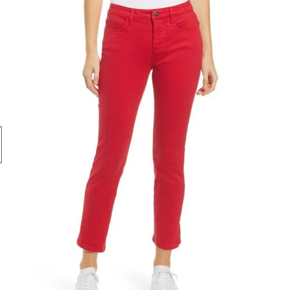 NYDJ Women's Sheri Rivet Side Slit Crop Slim Jeans in Sweet Strawberry Size 10